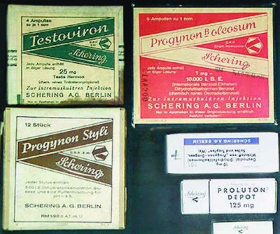 Sammlung von Hormonpräparat-Packungen der Schering AG Berlin: Präparate Butenandts.